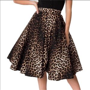 Hell Bunny Leopard Print Skirt with Red Bow